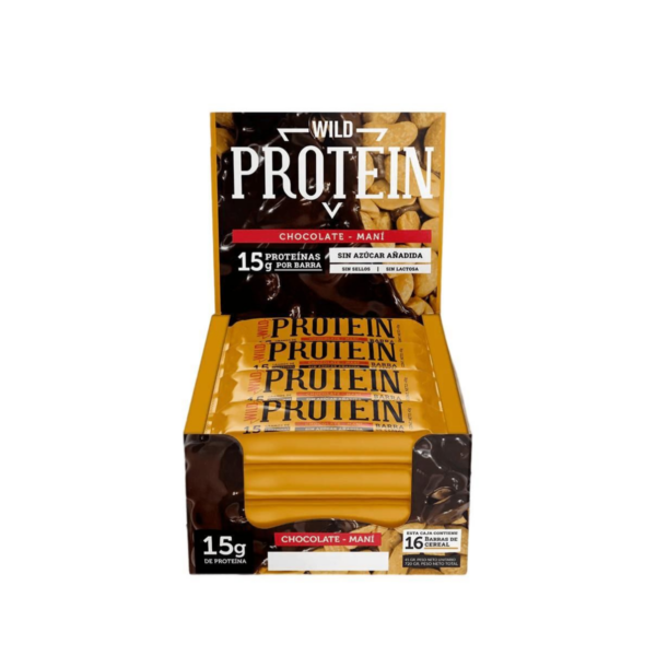 Caja de Barra Proteína Wild Protein Chocolate Maní 45 g - 16 un.