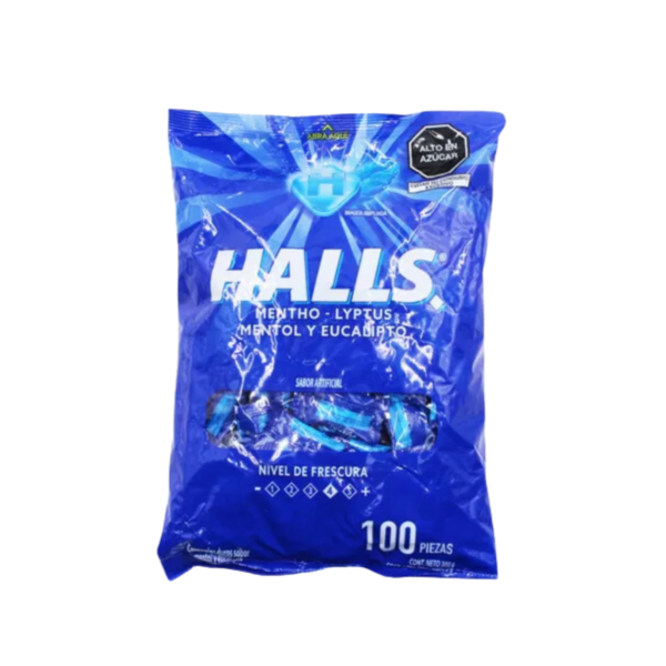 Halls Bolsa Sabor Menta Lyptus 100 unid de 3 gr cada