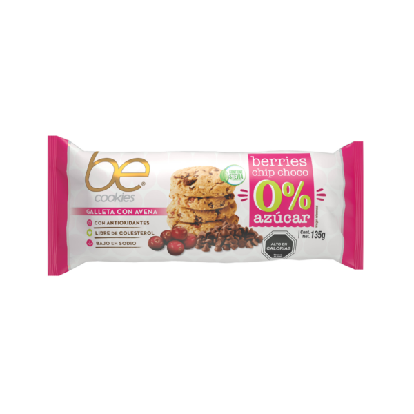 Be Cookies Galletas sin azúcar 0% chips chocolate y berries (Con estevia) 135gr